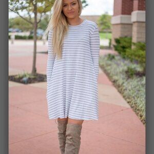 Piko Long Sleeve Swing Dress Small Striped Women's Casual Flowy Lightweight
